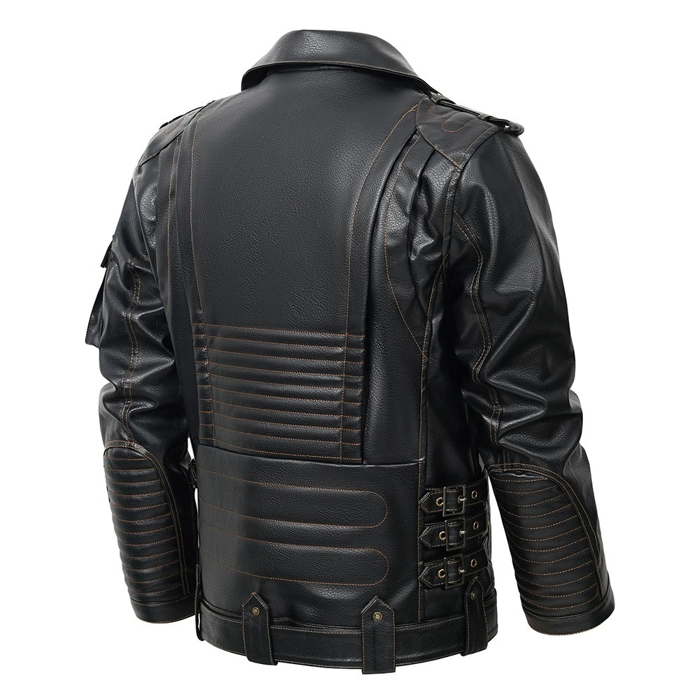 main_3 Men's PU Leather Punk Biker Jacket with Multi-Pockets - Image 3