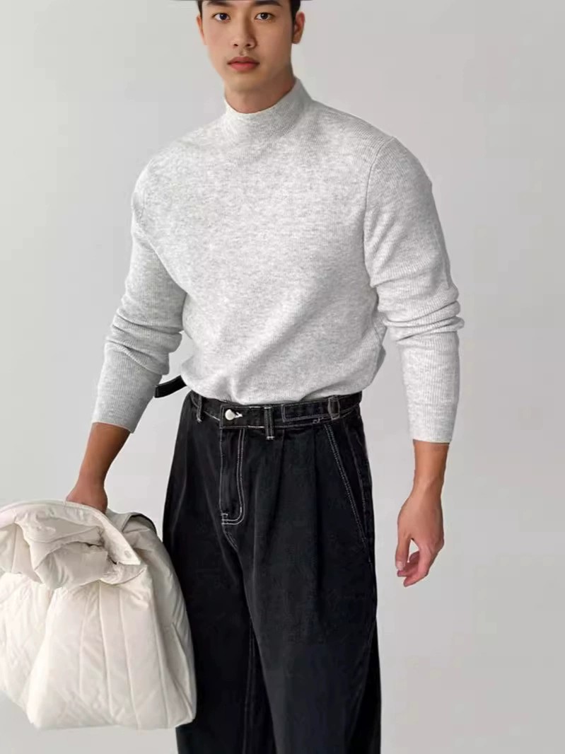 main_3 Slim Fit Half-Turtleneck Core-Spun Yarn Sweater - Image 3