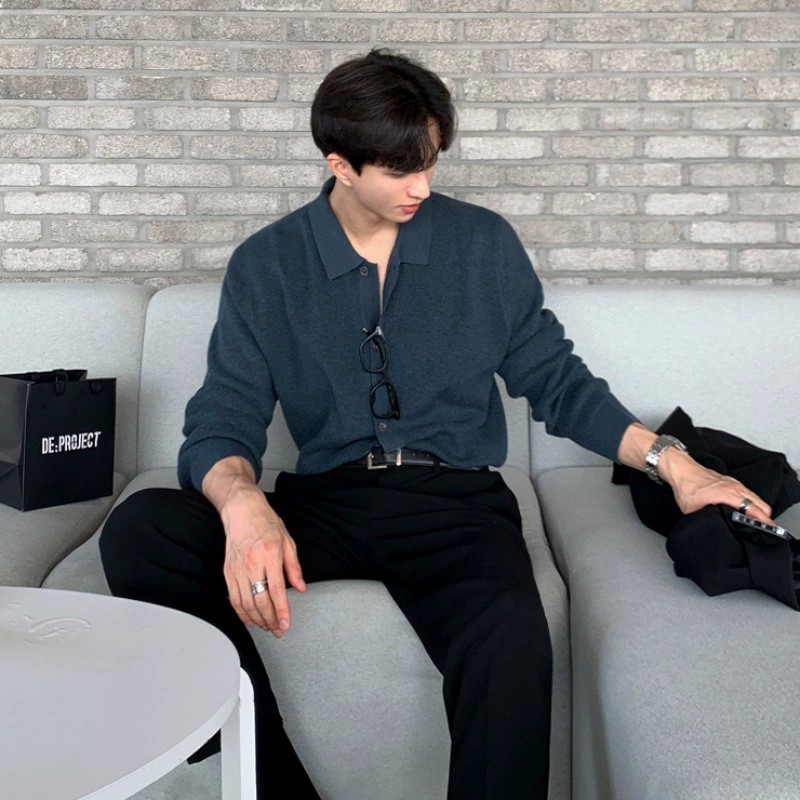 main_4 MYQ Men's Loose Fit Knit Polo Cardigan - Image 4