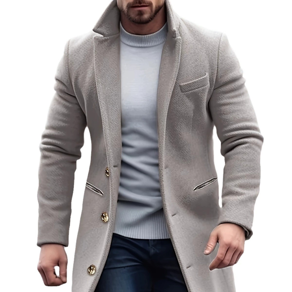 2024 Men's Slim Wool Blend Mid-Length Coat - Image 5
