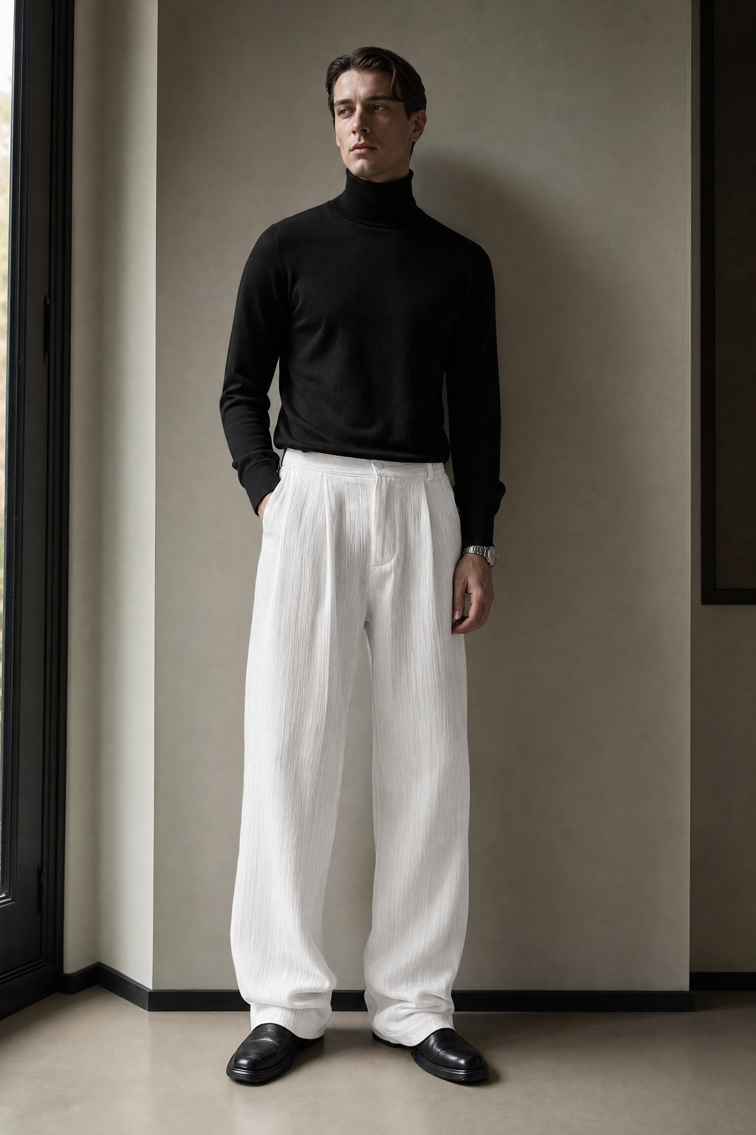 men's striped pleated casual wide leg trousers men's striped pleated casual wide leg trousers