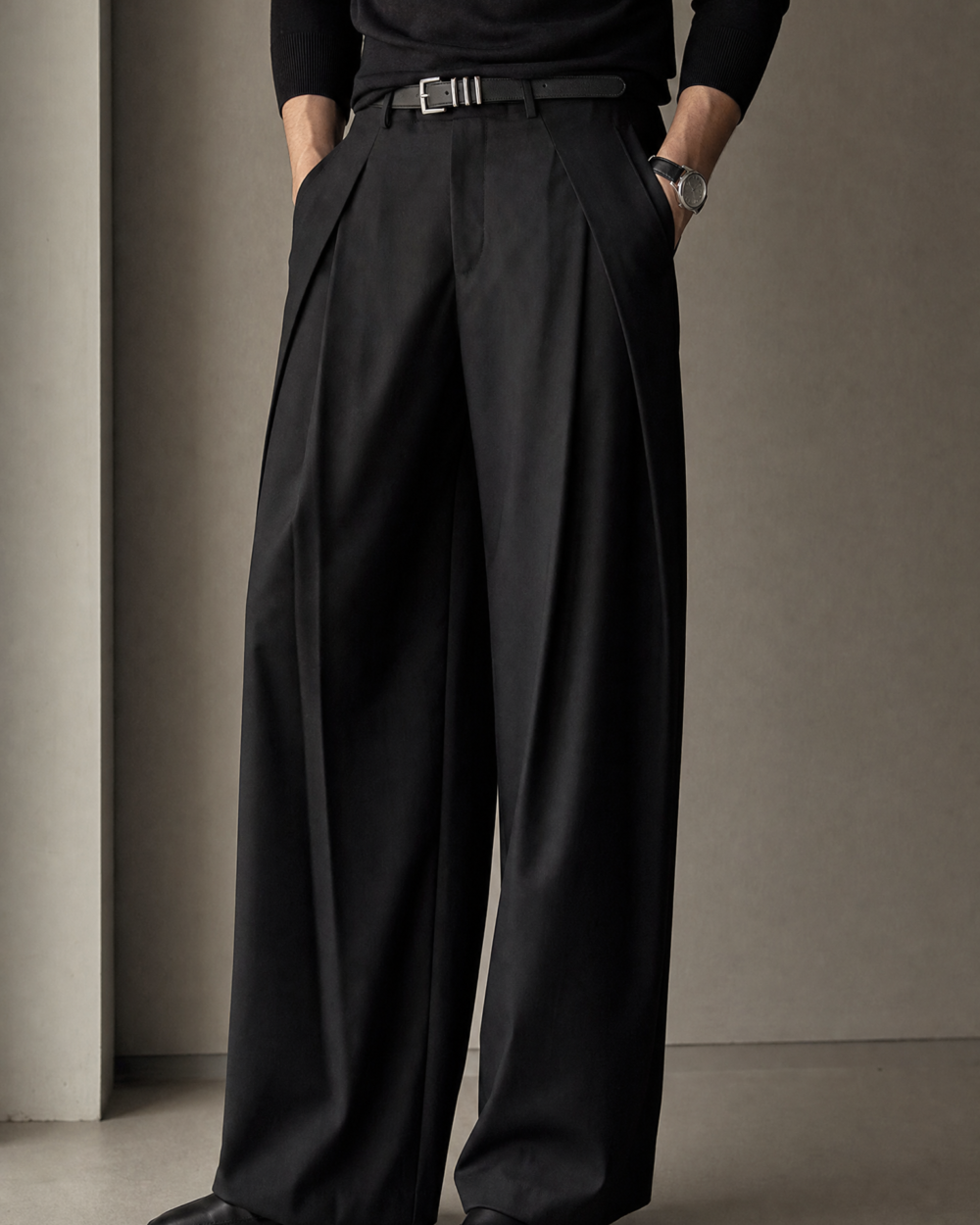 men's wide leg pleated summer trousers