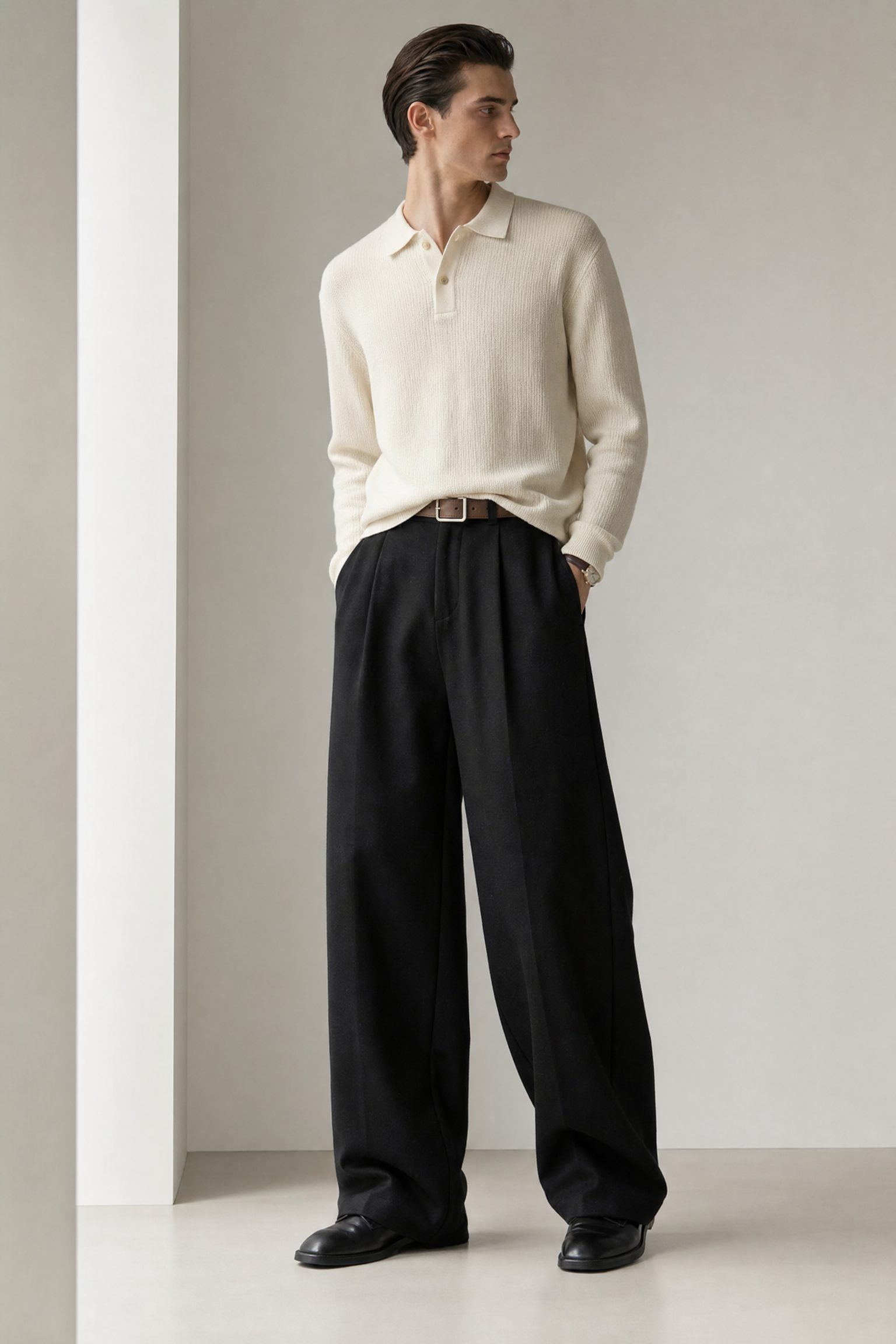 men’s 360g heavy wool blend casual straight pants