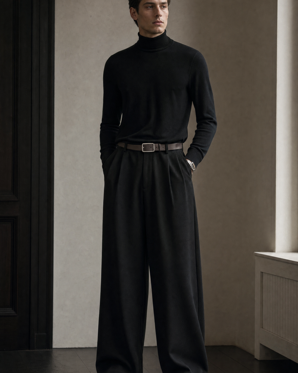 men’s 360g heavy wool blend casual straight pants