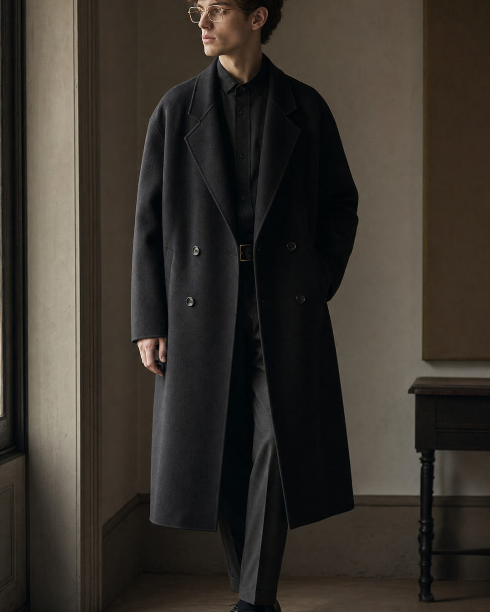 premium 100% wool men’s overcoat with shoulder pads