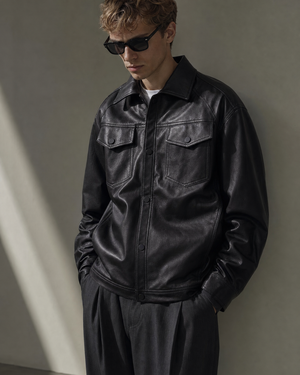 men's spring loose fit moto leather jacket
