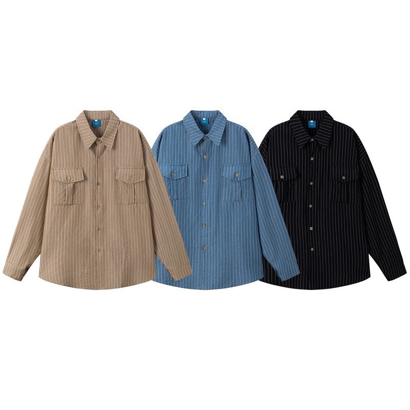 Japanese Vintage Striped Overshirt Unisex Long Sleeve