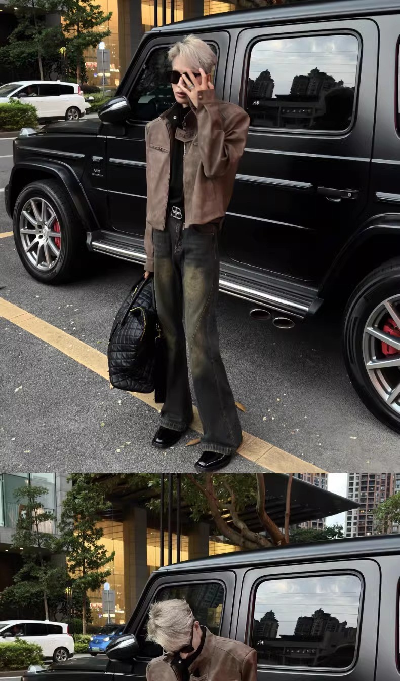 Vintage Brown Corduroy Hooded Biker Jacket