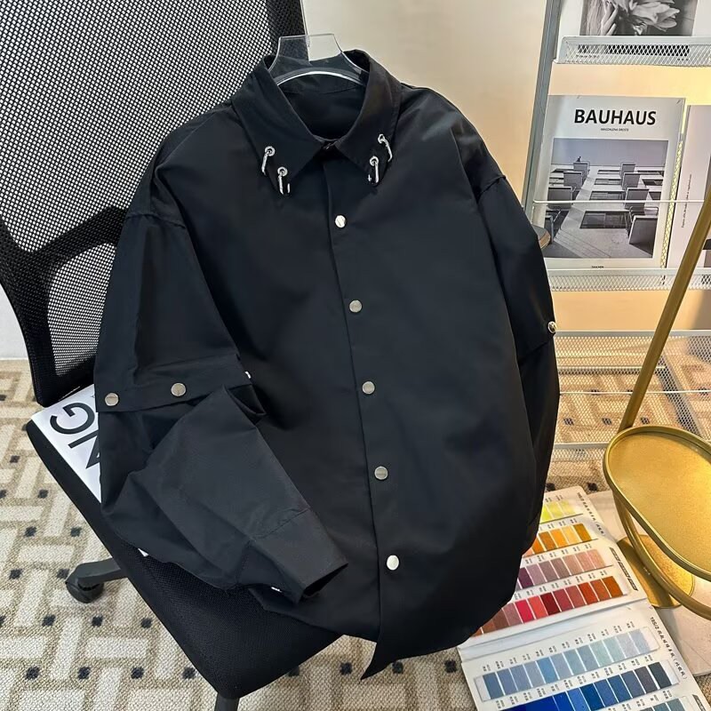 Heavyweight Deconstructed Shoulder White Shirt with Metal Buttons