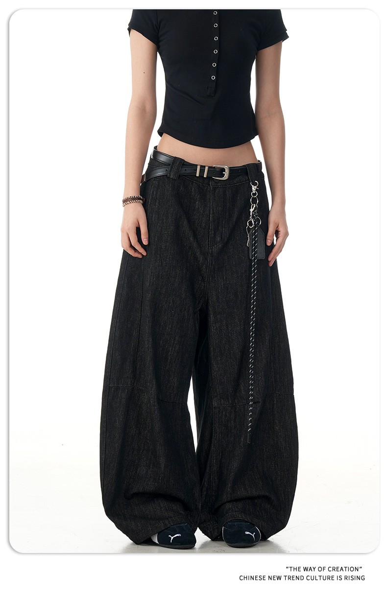 11KN Black Washed Loose Straight-Leg Denim Jeans