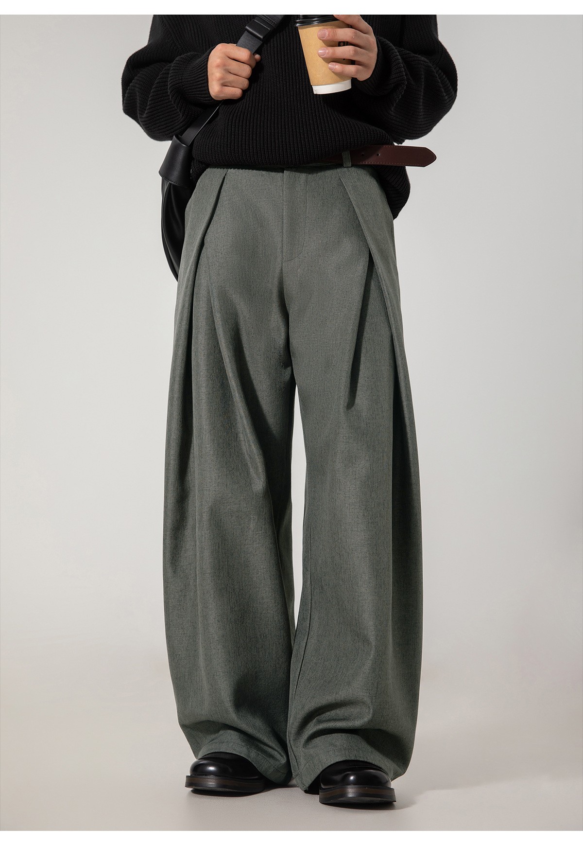 Men's Pleated Wide-Leg Casual Trousers for Autumn Men
