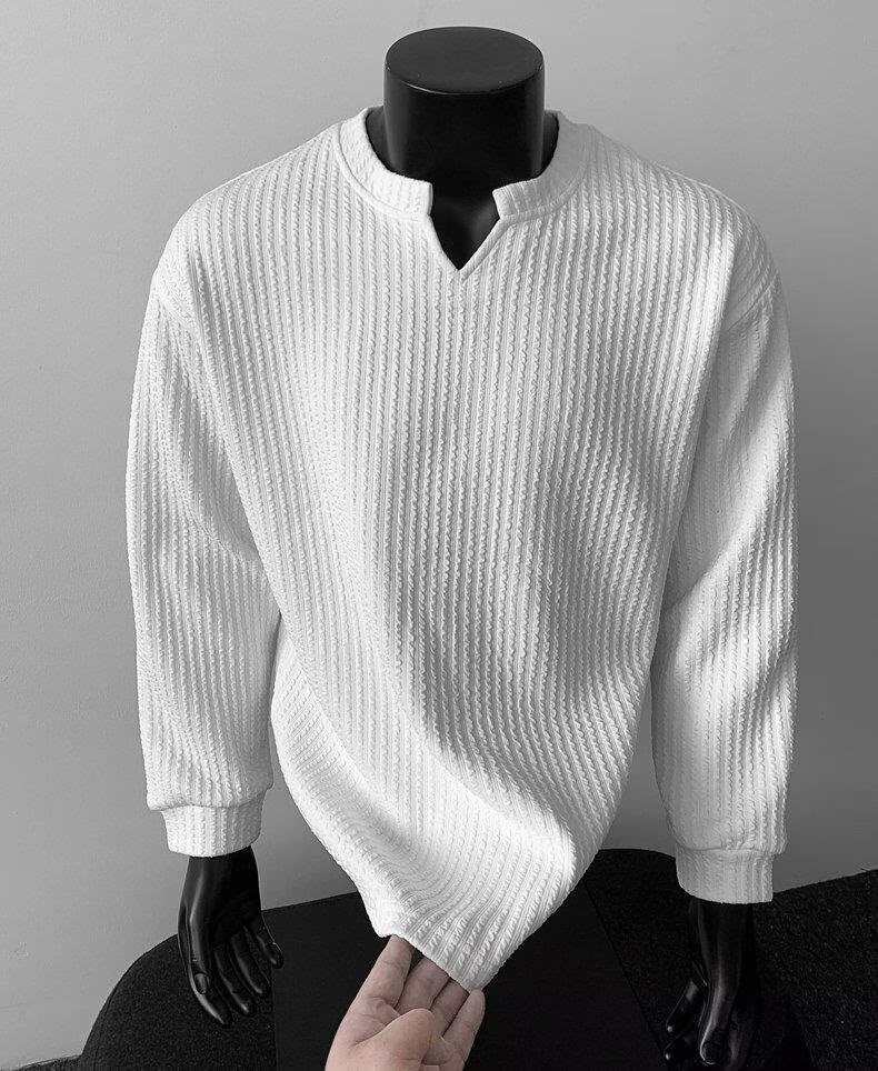 Men's V-Neck Lightweight Knit Long Sleeve T-Shirt Men