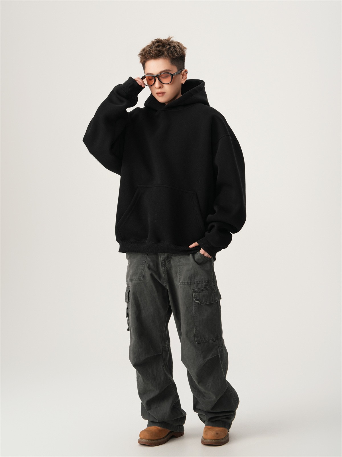 Heavyweight Boxy Hooded Fleece Pullover Sweatshirt