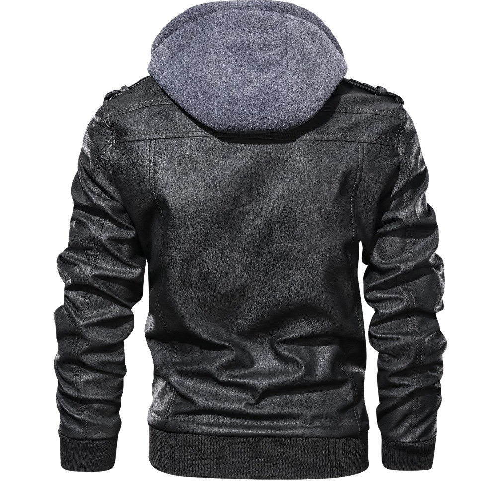 Men's Slim Fit PU Leather Hooded Jacket - Autumn Men