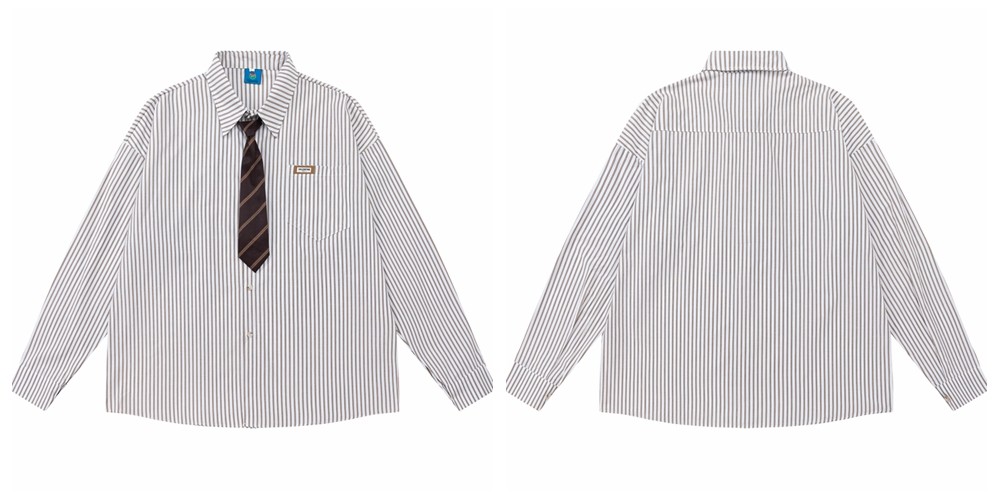 Vintage Floral Striped Cotton Blend Shirt with Tie