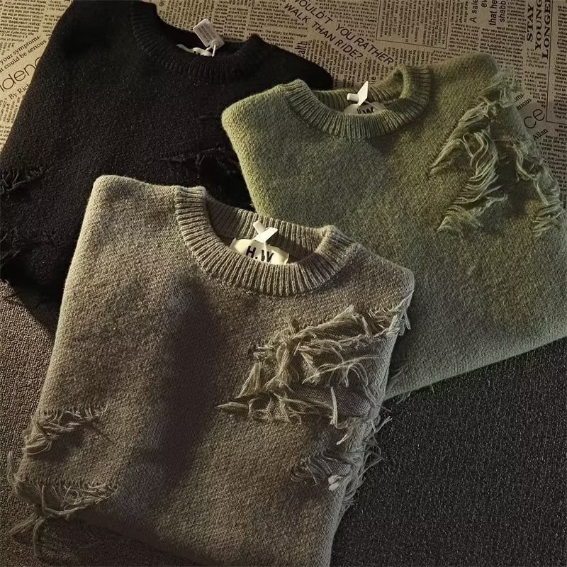 Vintage Style Distressed Pullover Sweater for Men & Women