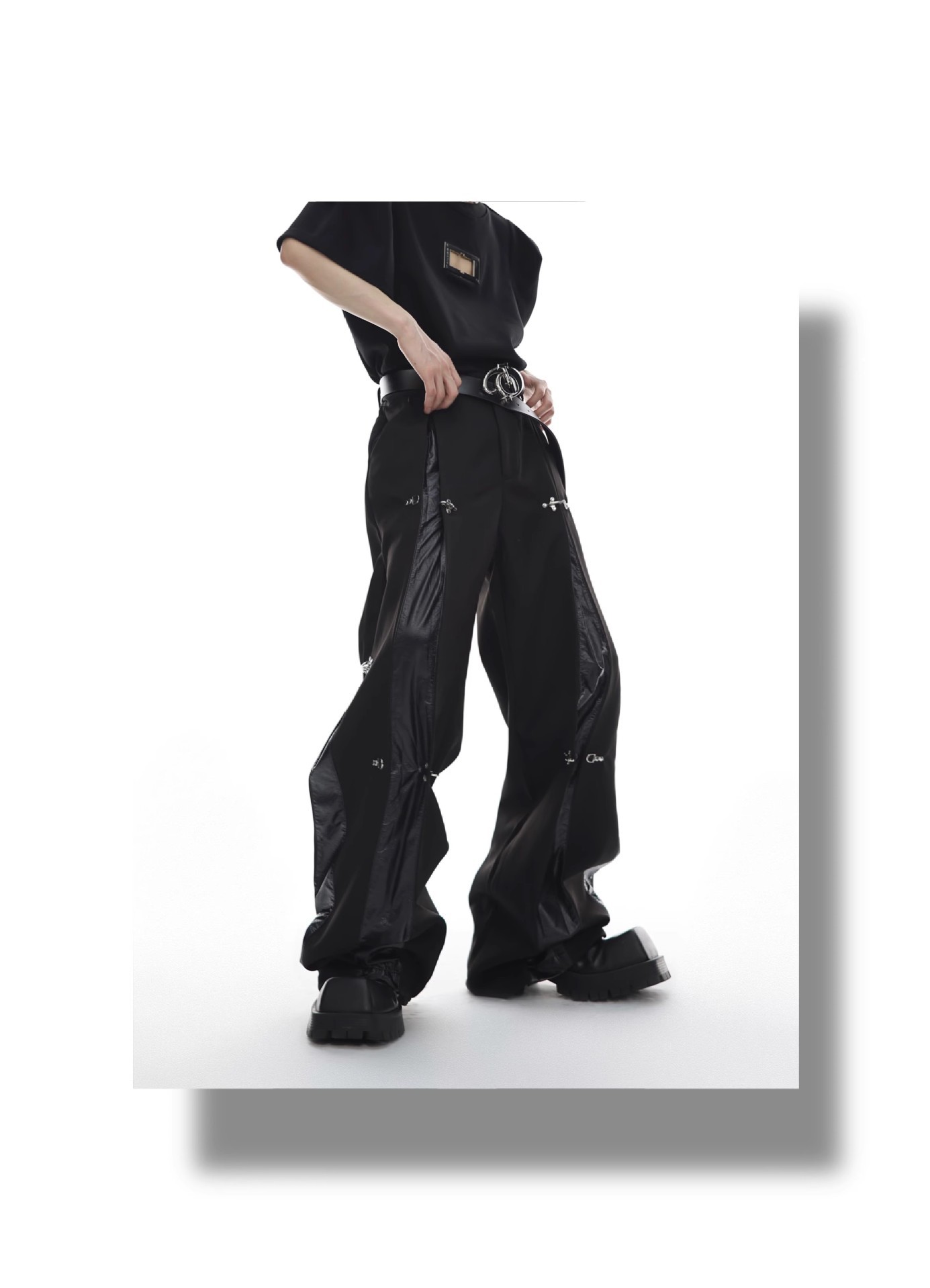 Premium Loose Fit PU Spliced Casual Dress Pants
