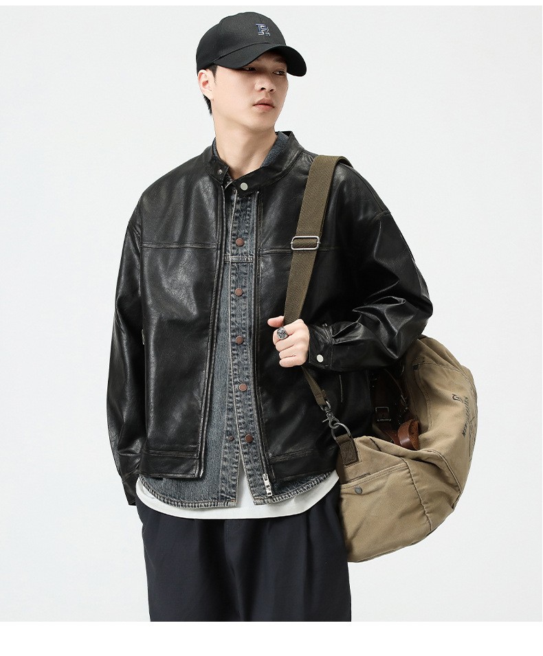 Retro PU Leather Aviator Biker Jacket for Men