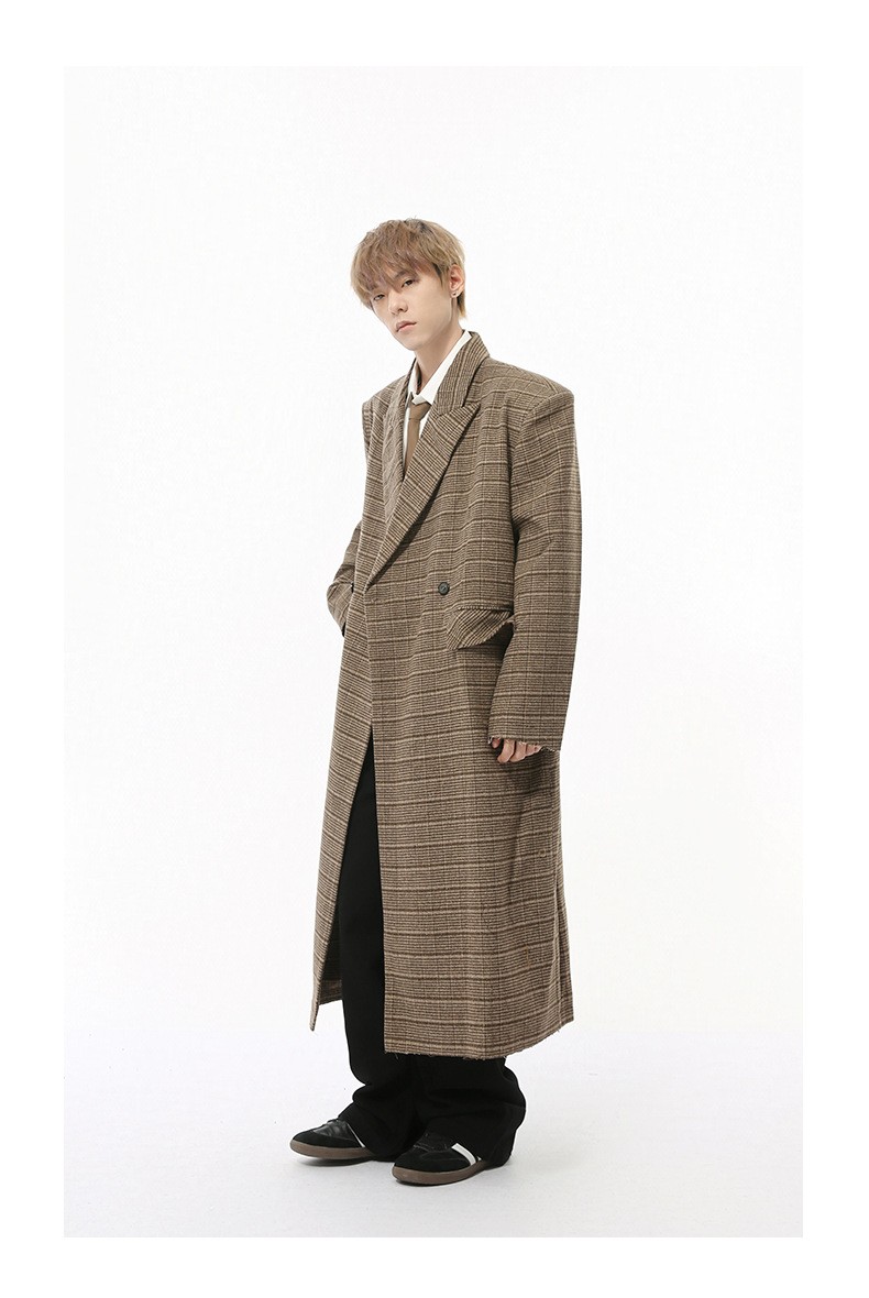 MTLCLOTHES Plaid Loose Wool Blend Long Coat