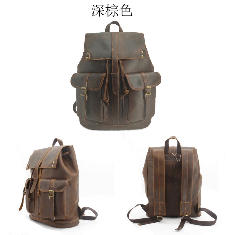 Vintage Handmade Crazy Horse Leather Backpack 14