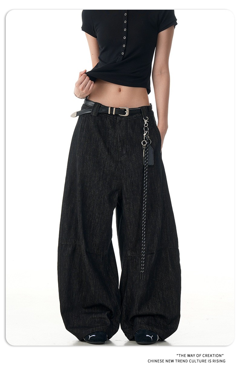 11KN Black Washed Loose Straight-Leg Denim Jeans