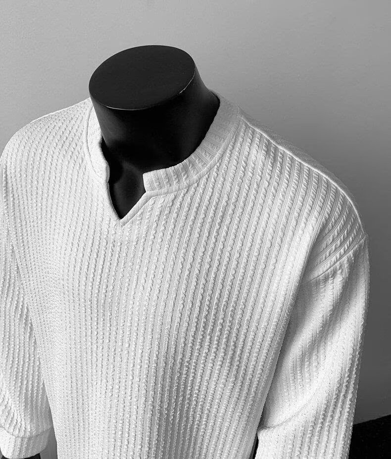 Men's V-Neck Lightweight Knit Long Sleeve T-Shirt Men