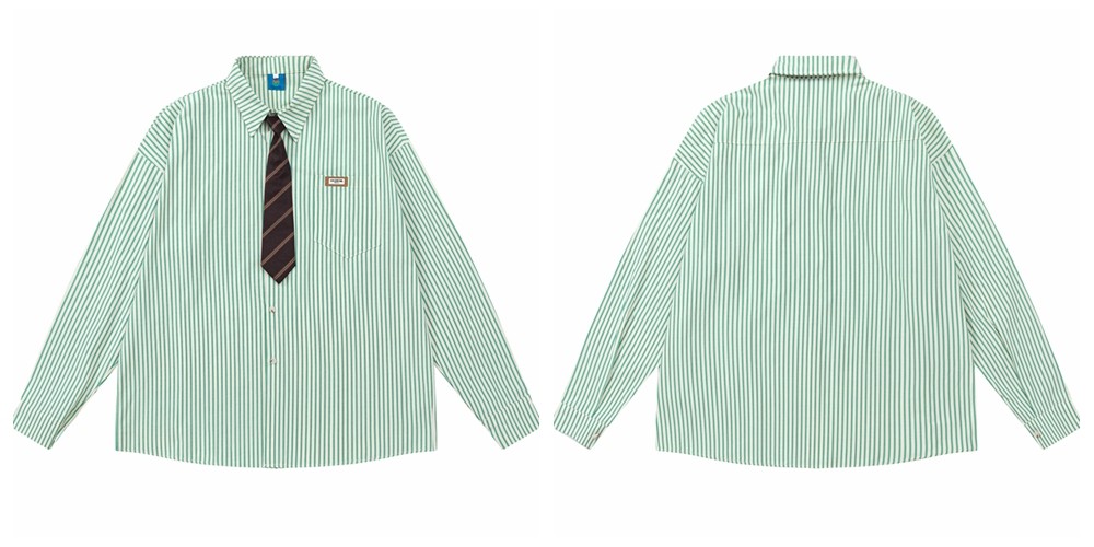 Vintage Floral Striped Cotton Blend Shirt with Tie