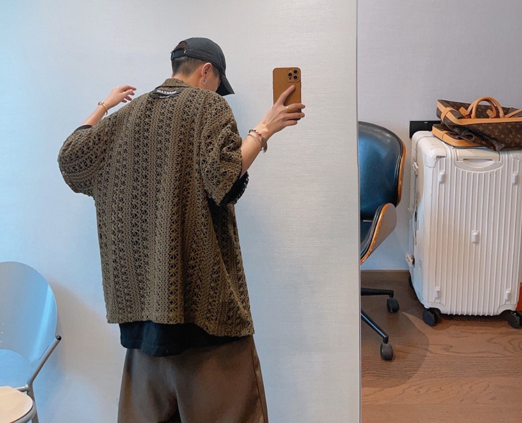 Men's Vintage Military Green Breathable Knit Shirt Men