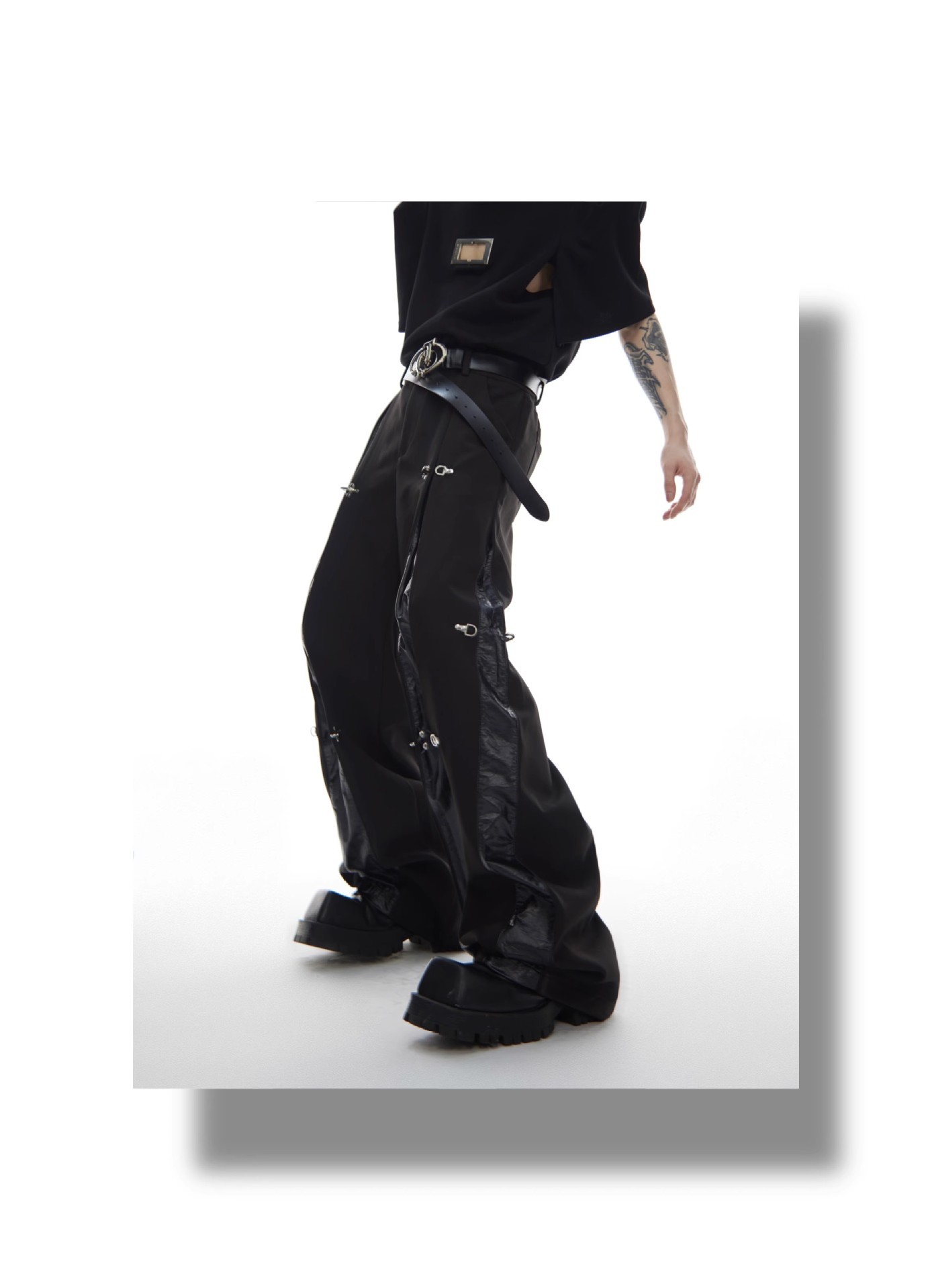 Premium Loose Fit PU Spliced Casual Dress Pants