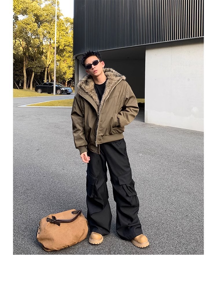 Men's Winter Hooded Fleece-Lined Puffer Jacket Men