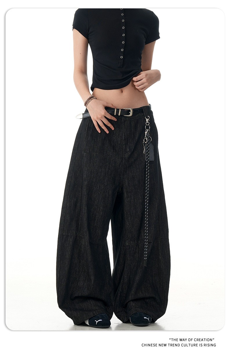 11KN Black Washed Loose Straight-Leg Denim Jeans