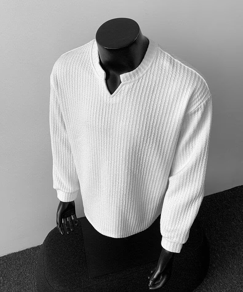 Men's V-Neck Lightweight Knit Long Sleeve T-Shirt Men