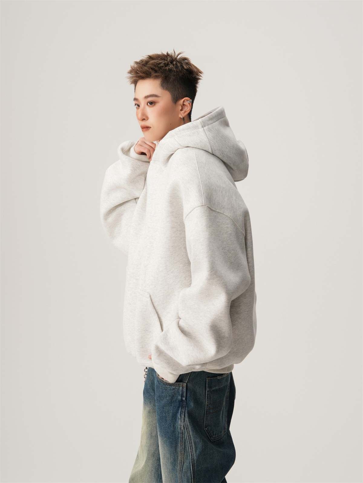 Heavyweight Boxy Hooded Fleece Pullover Sweatshirt