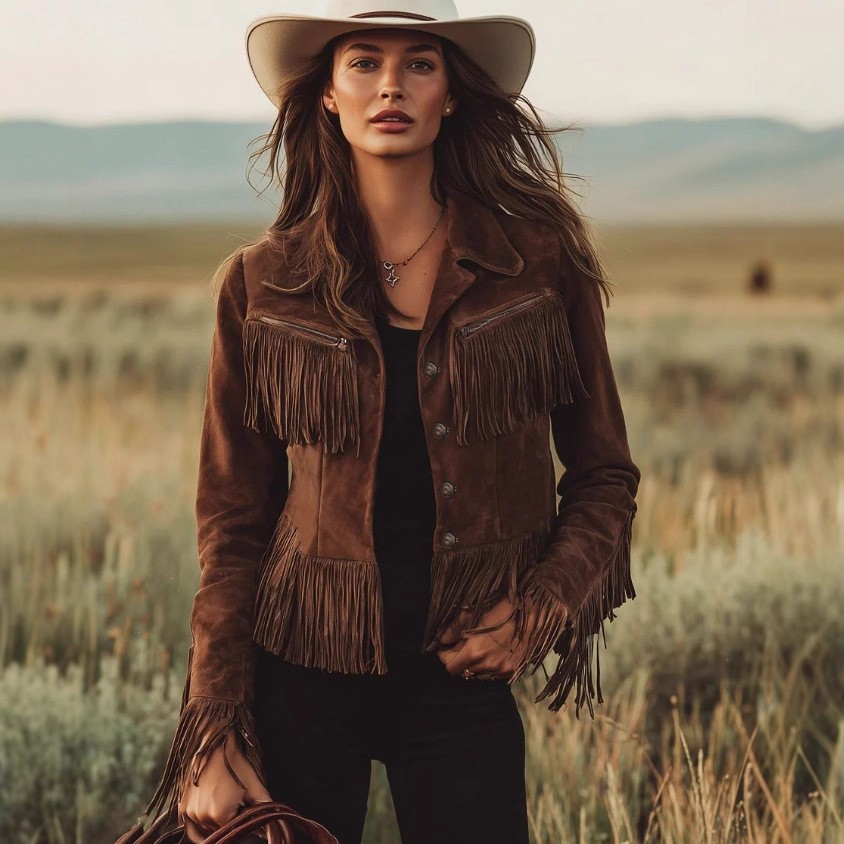 2025 Vintage Suede Tassel Belted Jacket