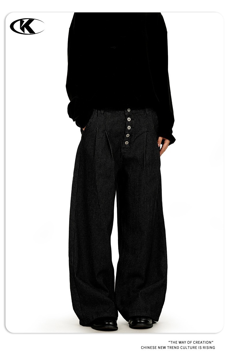 11KN Retro Straight-Leg Black Striped Denim Jeans 11KN Retro Straight-Leg Black Striped Denim Jeans