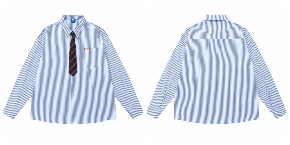 Vintage Floral Striped Cotton Blend Shirt with Tie