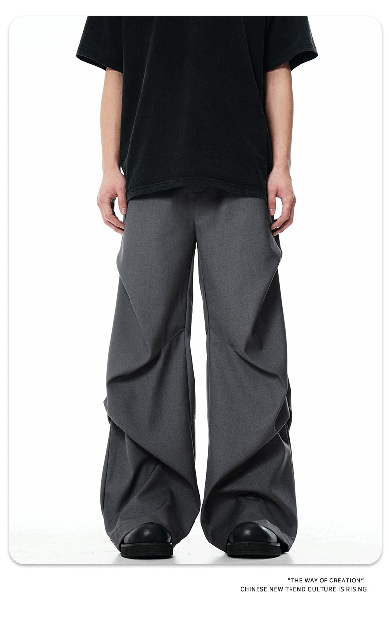 11KN Classic Grey Pleated Wide-Leg Trousers