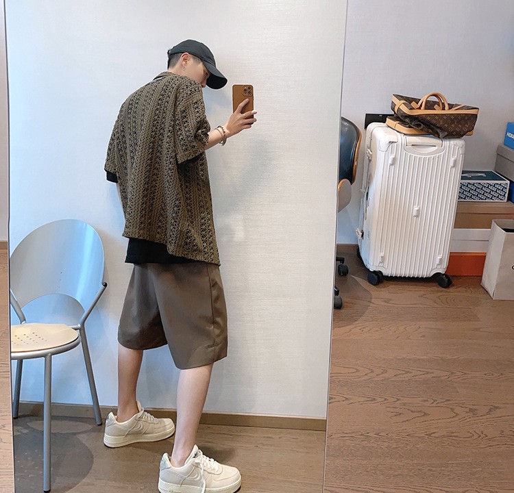 Men's Vintage Military Green Breathable Knit Shirt Men