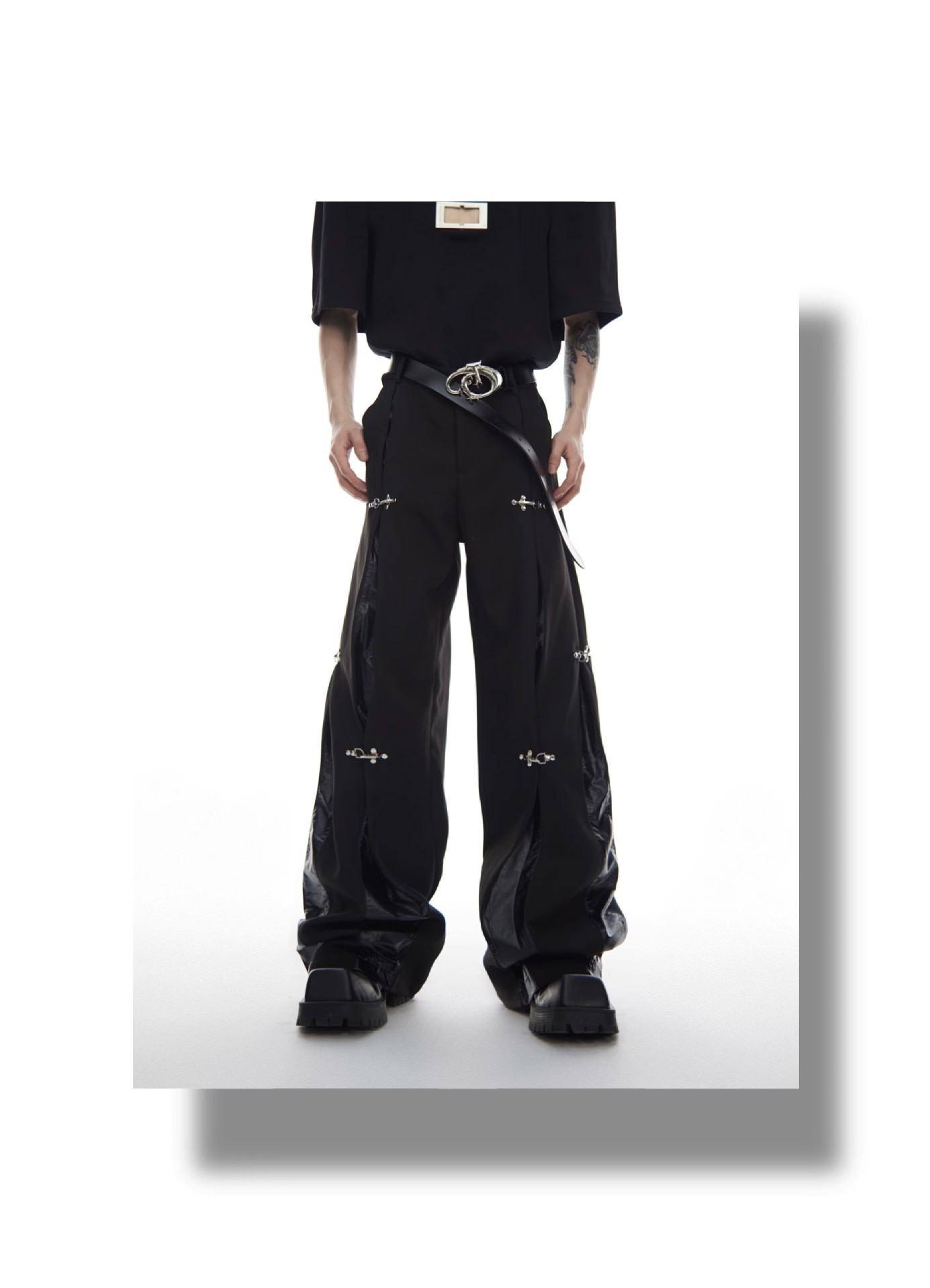 Premium Loose Fit PU Spliced Casual Dress Pants
