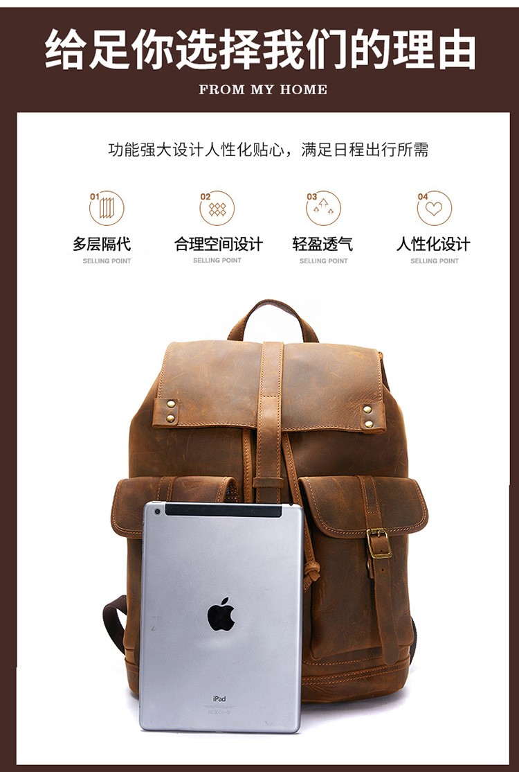 Vintage Handmade Crazy Horse Leather Backpack 14