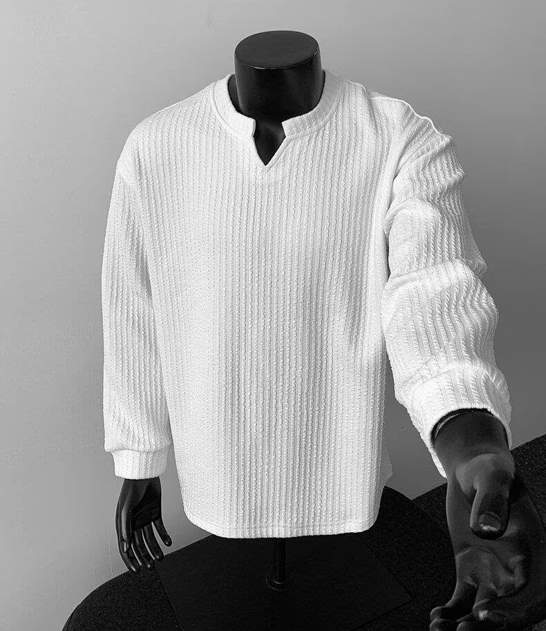 Men's V-Neck Lightweight Knit Long Sleeve T-Shirt Men
