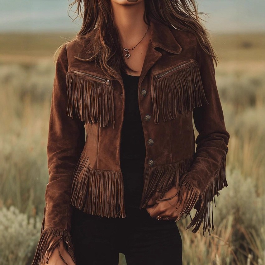 2025 Vintage Suede Tassel Belted Jacket