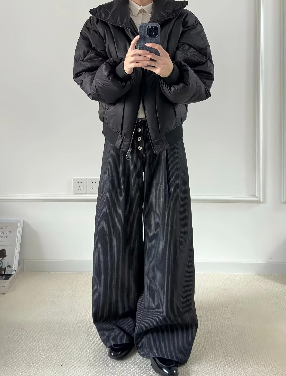 Men's High-Waist Pleated Denim Wide-Leg Trousers Men