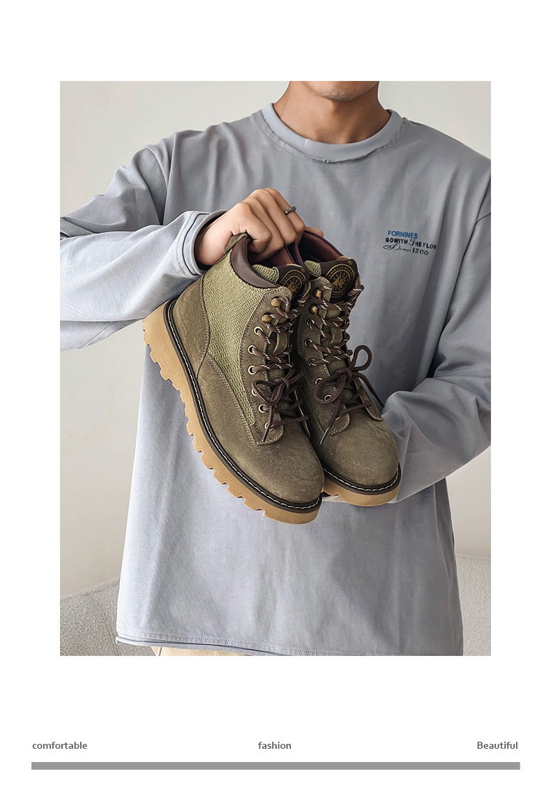 Unisex Classic Mid-Calf Leather Martin Boots