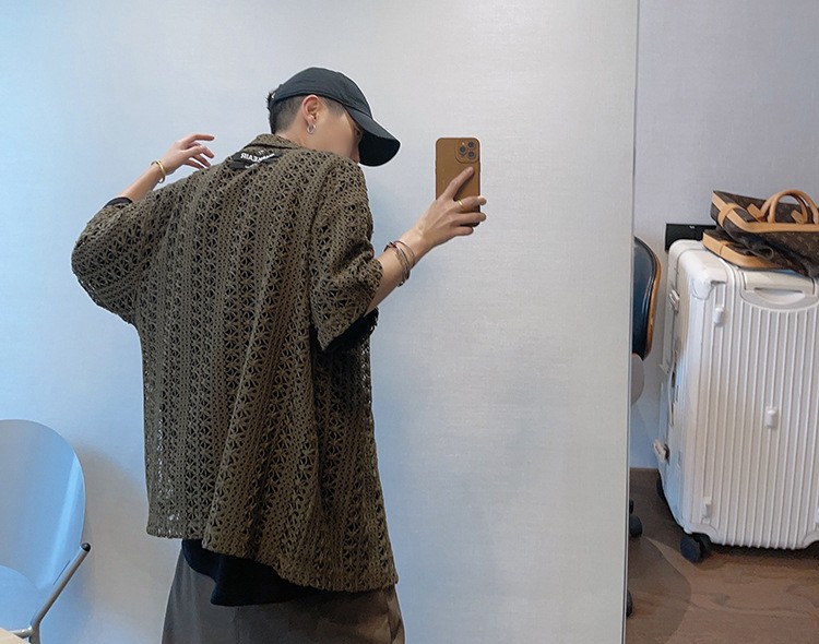 Men's Vintage Military Green Breathable Knit Shirt Men