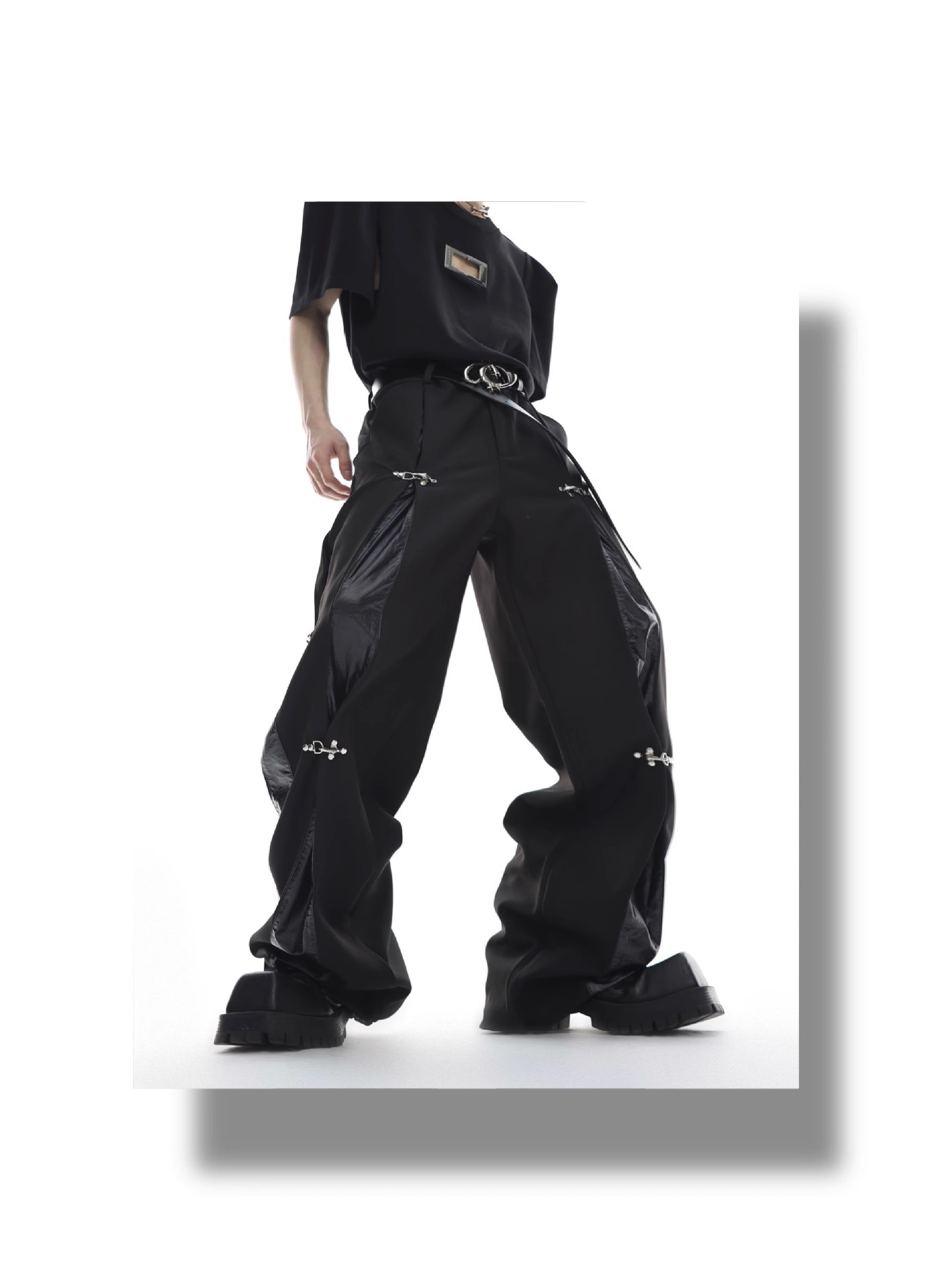 Premium Loose Fit PU Spliced Casual Dress Pants