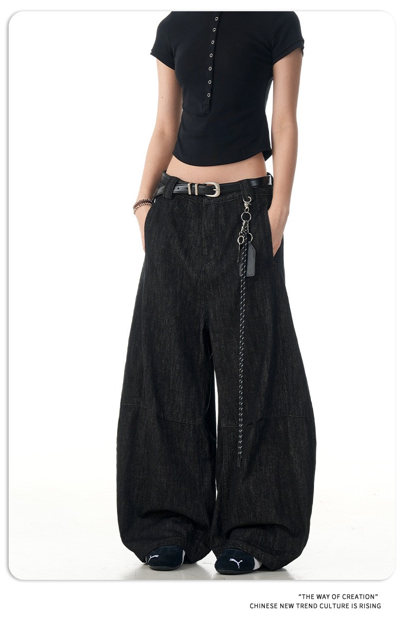 11KN Black Washed Loose Straight-Leg Denim Jeans