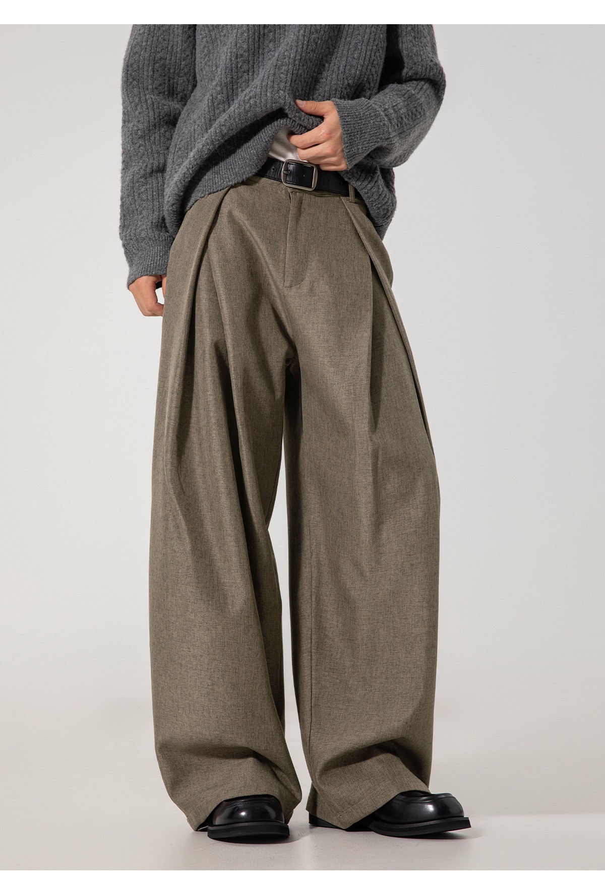 Men's Pleated Wide-Leg Casual Trousers for Autumn Men