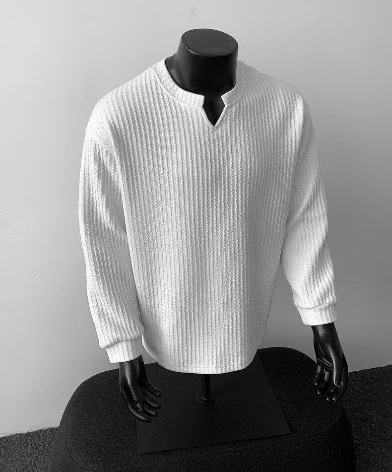 Men's V-Neck Lightweight Knit Long Sleeve T-Shirt Men