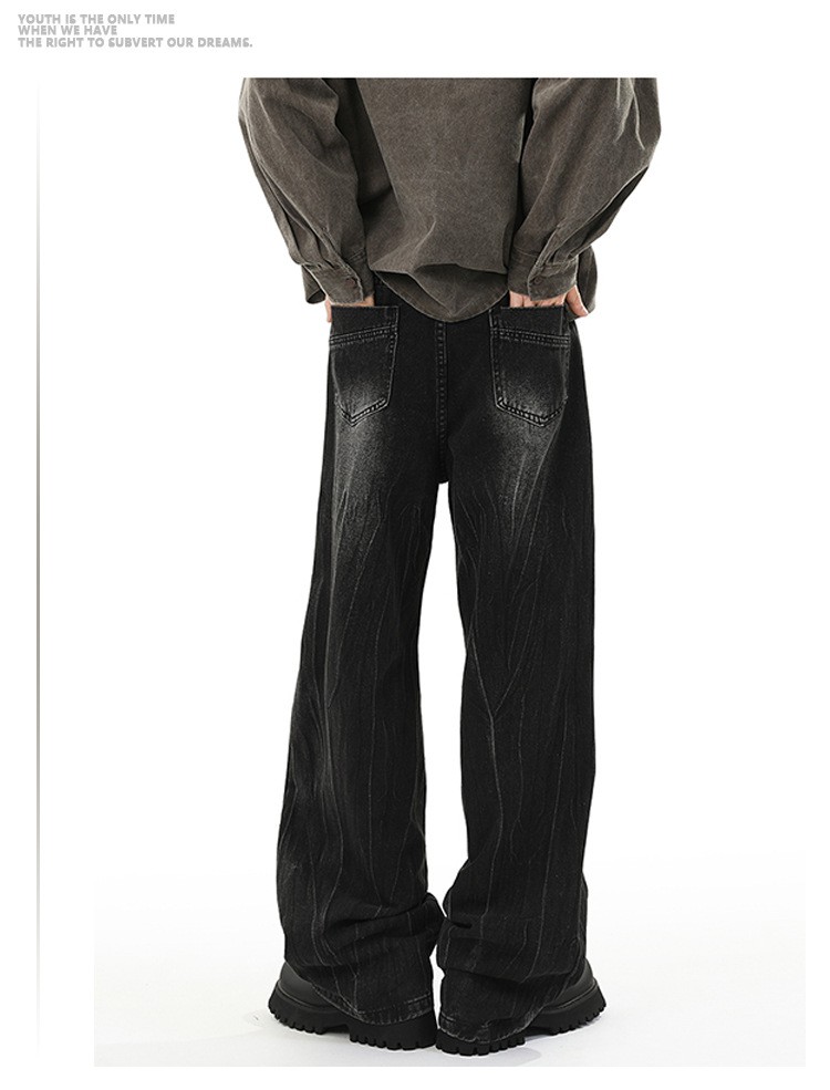 Black Washed Loose Straight-Leg Denim Jeans